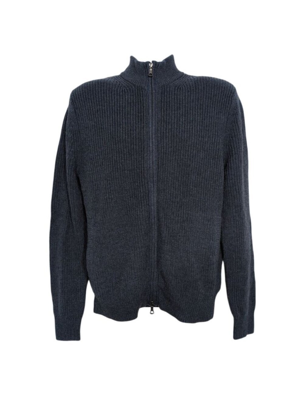 Brooks Brothers 100% Merino Wool Sweater Mens Size Medium Blue Ribbed Full Zip